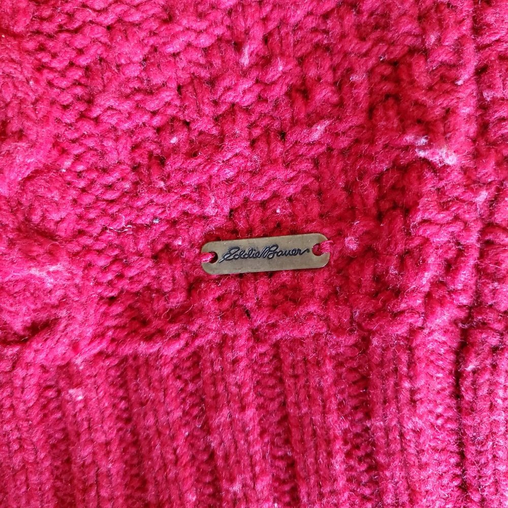 EDDIE BAUER | Turtleneck Cableknit Ribbed Hem Long Sleeve Red Sweater (Size M) - Picture 7 of 12